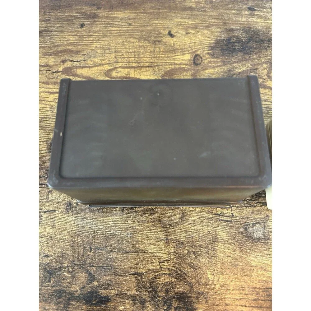 Vintage Plastic Recipe Card File Boxes Brown Tan Mid Century Set of 2 Lot Office